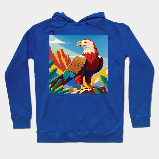 Bald Eagle in the mountains. Colour block Hoodie by Geminiartstudio